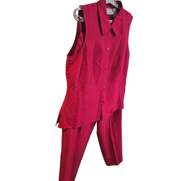 Liz Claiborne Women's Size 16 Two Piece Silk Vest & Pants Set Red Career Outfit‎ - Picture 5 of 12